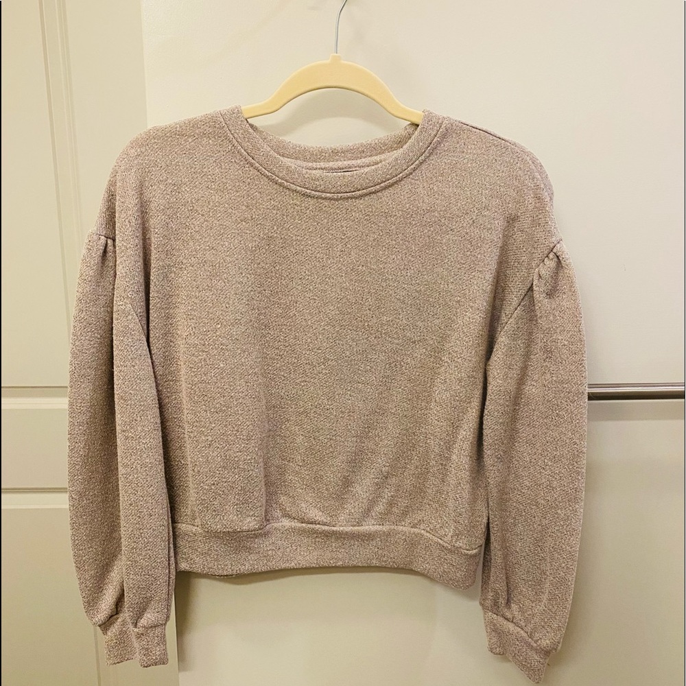 Cupcakes and Cashmere tan puff sleeve sweatshirt